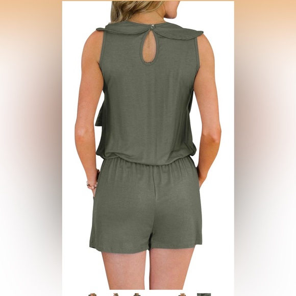Sleeveless Ruffle Jumpsuit in Olive Green - Picture 3 of 7